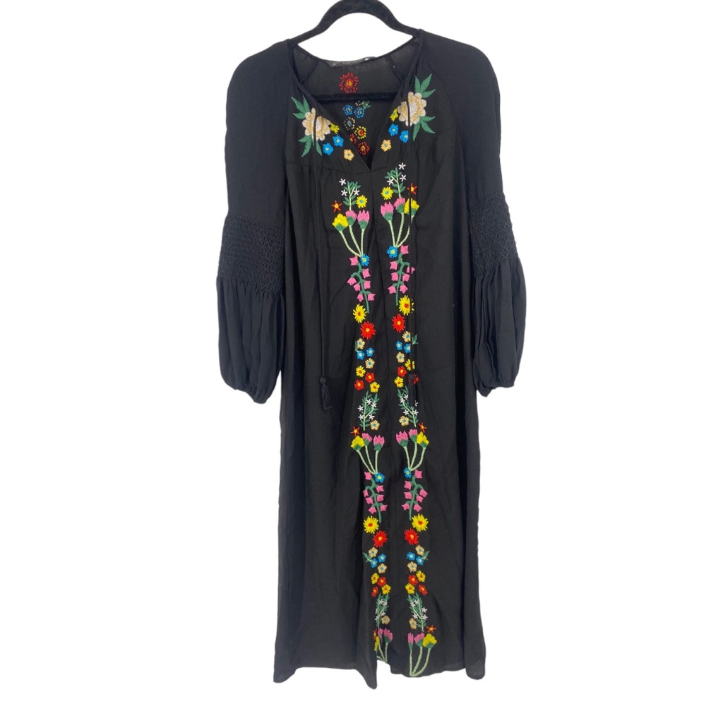 Zara black floral embroidered maxi dress
